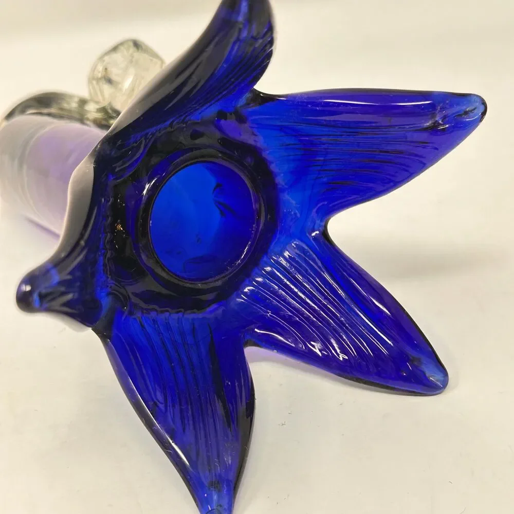 Vintage Cobalt Blue Glass Hanging Wall Pocket Bud Vase Jack in Pulpit Flared Rim